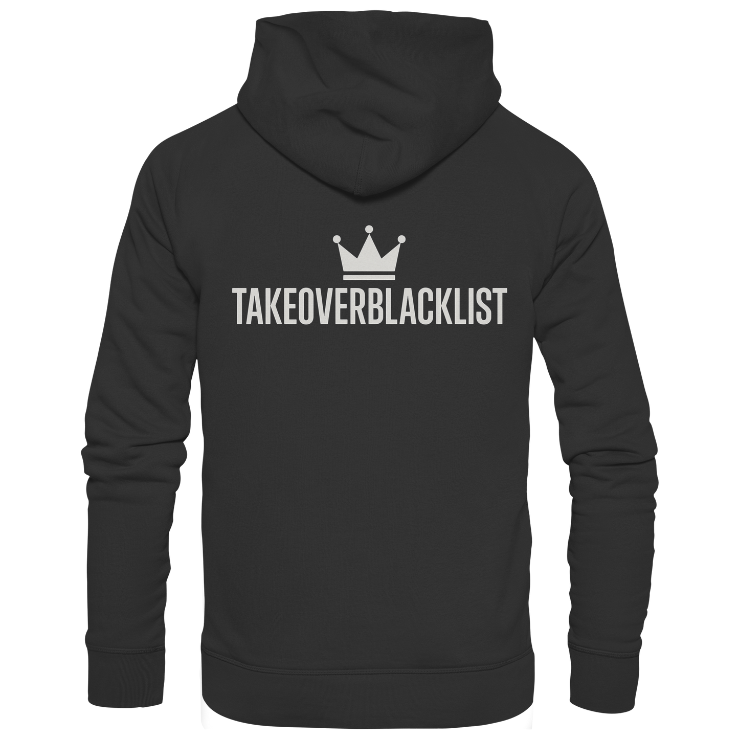 TAKEOVERBLACKLIST Premium Hoodie – Schwarzer Kapuzenpullover mit Rückenlogo