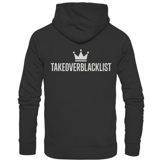 TAKEOVERBLACKLIST Premium Hoodie – Schwarzer Kapuzenpullover mit Rückenlogo