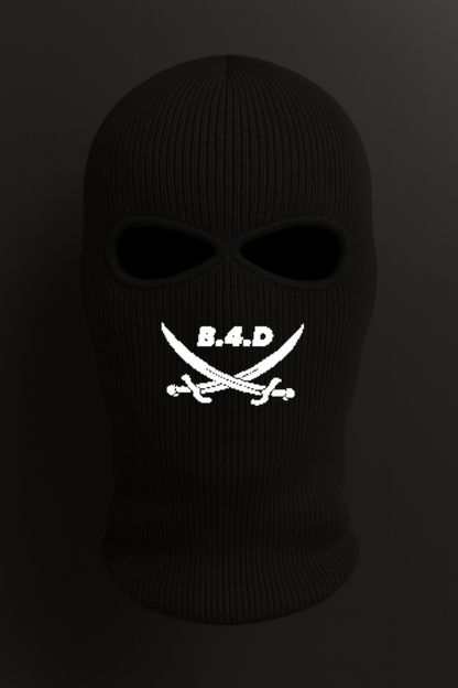 B.4.D Strick-Sturmhaube – Schwarz | Streetwear Balaclava mit Logo-Print