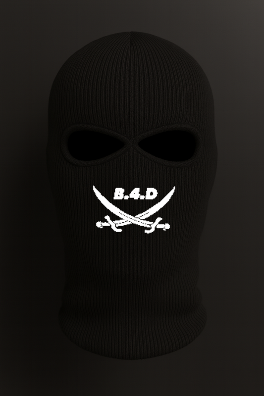 B.4.D Strick-Sturmhaube – Schwarz | Streetwear Balaclava mit Logo-Print