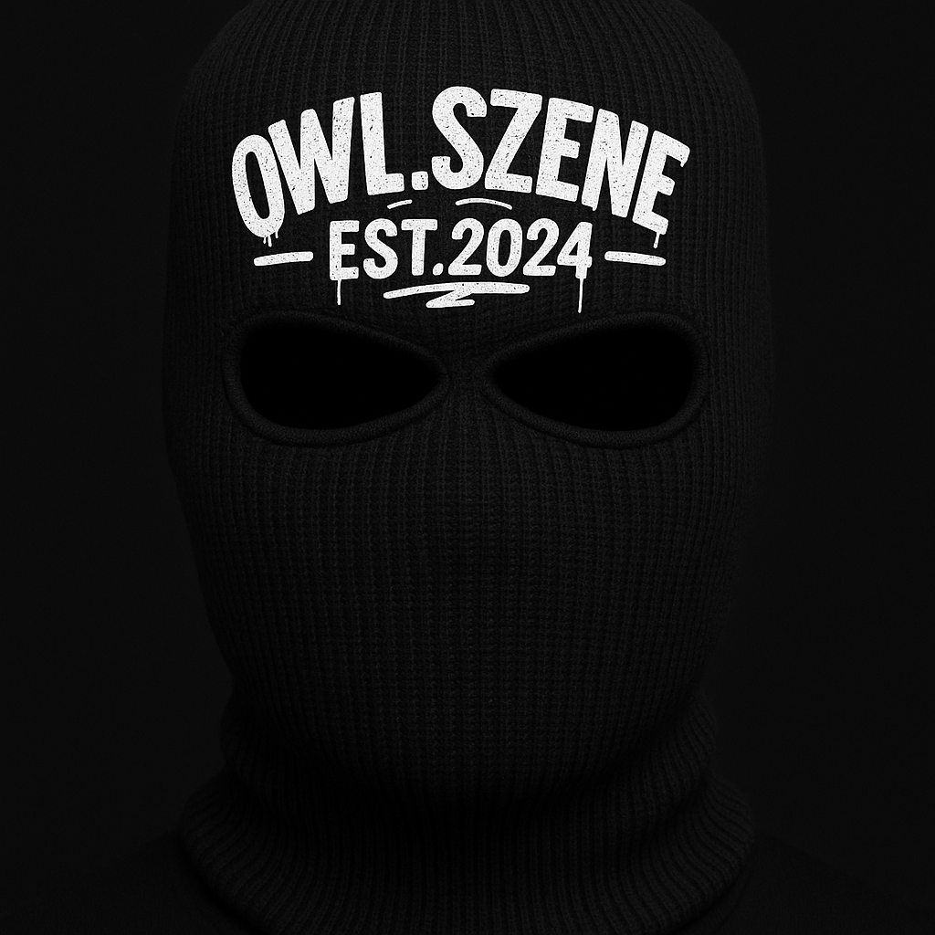 OWL Szene Strick-Sturmhaube – Schwarz | Streetwear Balaclava mit Logo-Print