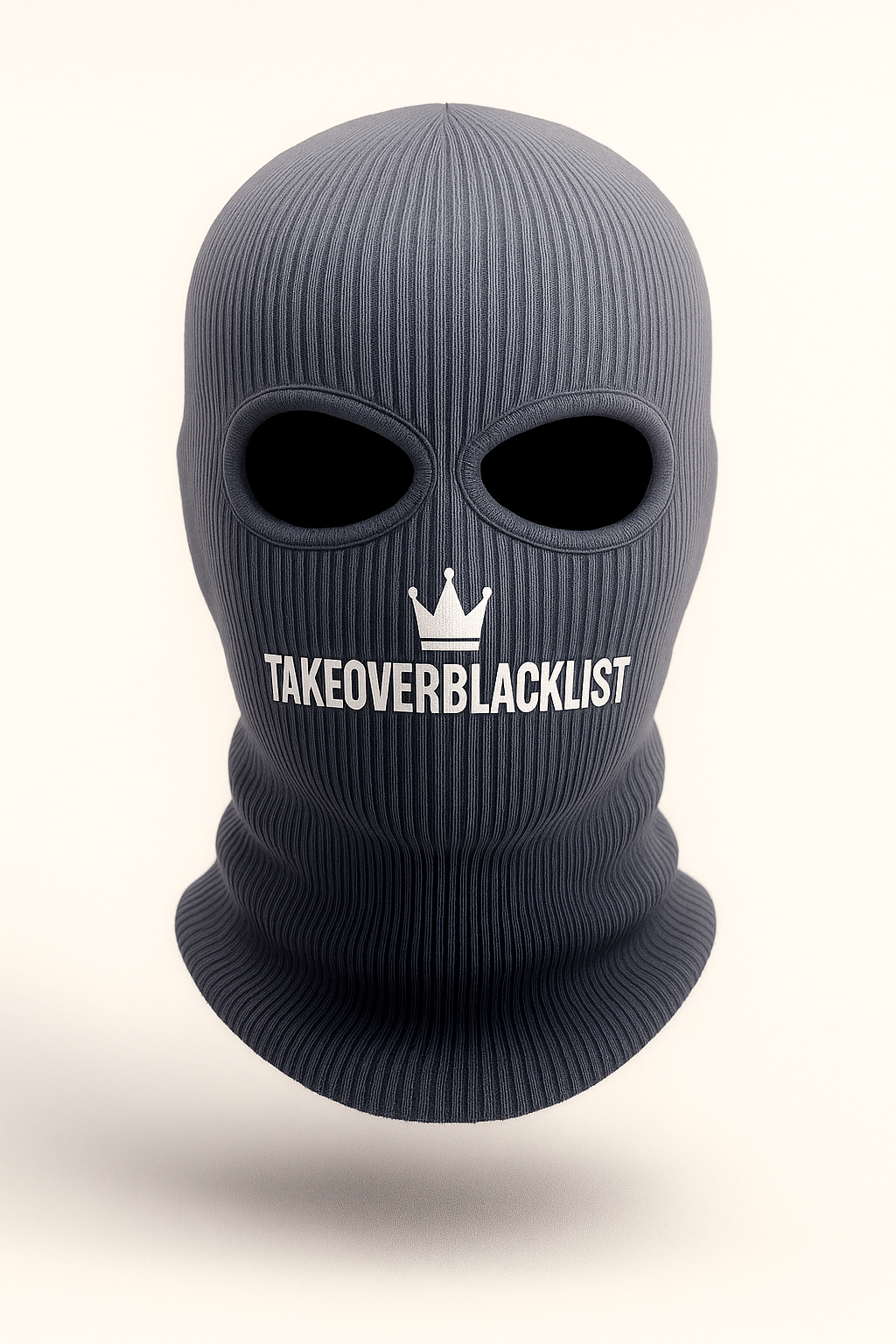 TAKEOVERBLACKLIST Strick-Sturmhaube – Schwarz | Streetwear Balaclava mit Logo-Print
