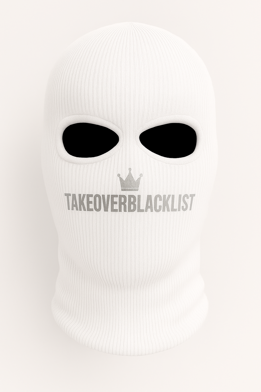TAKEOVERBLACKLIST Strick-Sturmhaube – Schwarz | Streetwear Balaclava mit Logo-Print