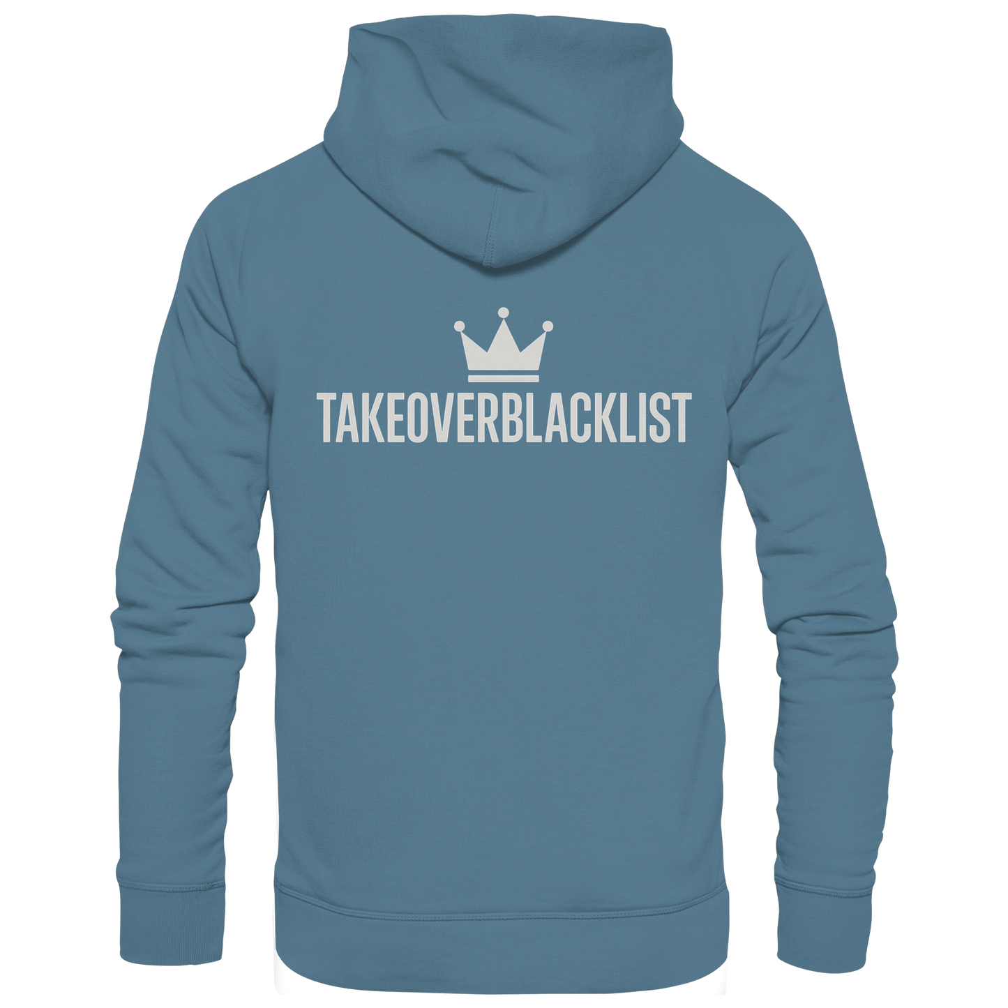 TAKEOVERBLACKLIST Premium Hoodie – Schwarzer Kapuzenpullover mit Rückenlogo