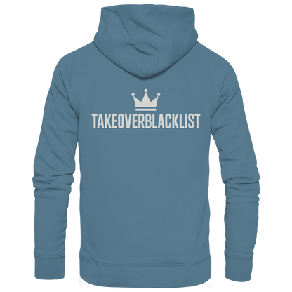 TAKEOVERBLACKLIST Premium Hoodie – Schwarzer Kapuzenpullover mit Rückenlogo
