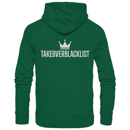 TAKEOVERBLACKLIST Premium Hoodie – Schwarzer Kapuzenpullover mit Rückenlogo