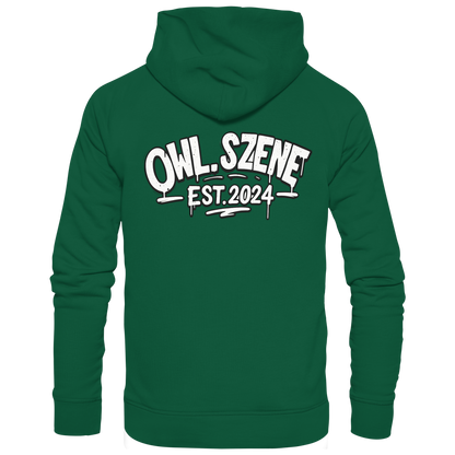 OWL SZENE Premium Hoodie – Schwarzer Kapuzenpullover mit Rückenlogo