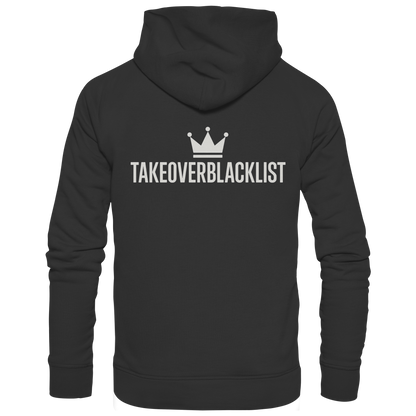 TAKEOVERBLACKLIST Premium Hoodie – Schwarzer Kapuzenpullover mit Rückenlogo