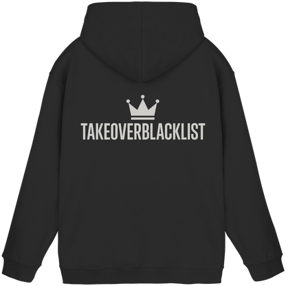 TAKEOVERBLACKLIST Premium Hoodie – Schwarzer Kapuzenpullover mit Rückenlogo