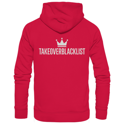 TAKEOVERBLACKLIST Premium Hoodie – Schwarzer Kapuzenpullover mit Rückenlogo