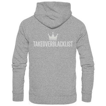 TAKEOVERBLACKLIST Premium Hoodie – Schwarzer Kapuzenpullover mit Rückenlogo