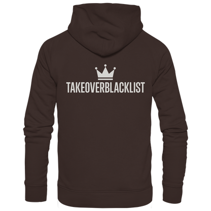 TAKEOVERBLACKLIST Premium Hoodie – Schwarzer Kapuzenpullover mit Rückenlogo