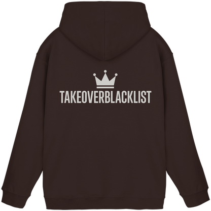 TAKEOVERBLACKLIST Premium Hoodie – Schwarzer Kapuzenpullover mit Rückenlogo