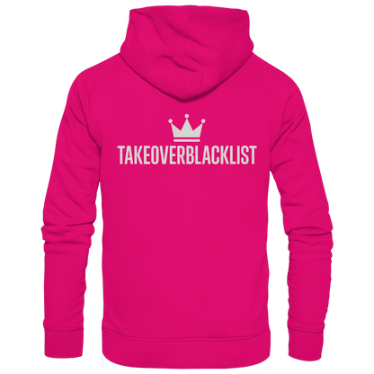 TAKEOVERBLACKLIST Premium Hoodie – Schwarzer Kapuzenpullover mit Rückenlogo