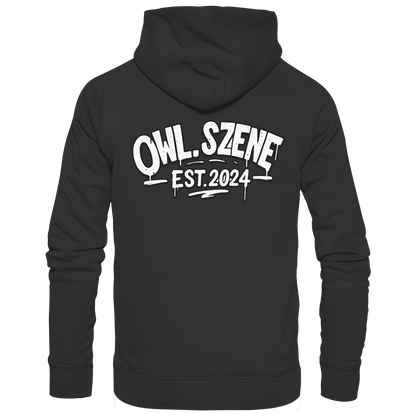 OWL SZENE Premium Hoodie – Schwarzer Kapuzenpullover mit Rückenlogo