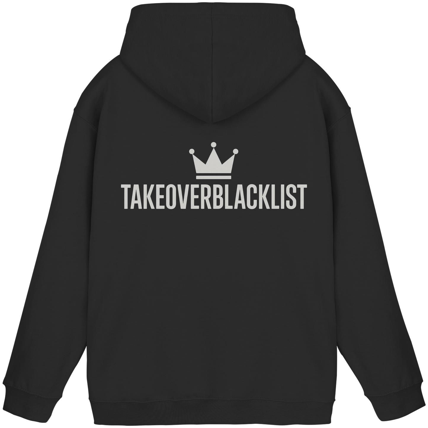 TAKEOVERBLACKLIST Premium Hoodie – Schwarzer Kapuzenpullover mit Rückenlogo