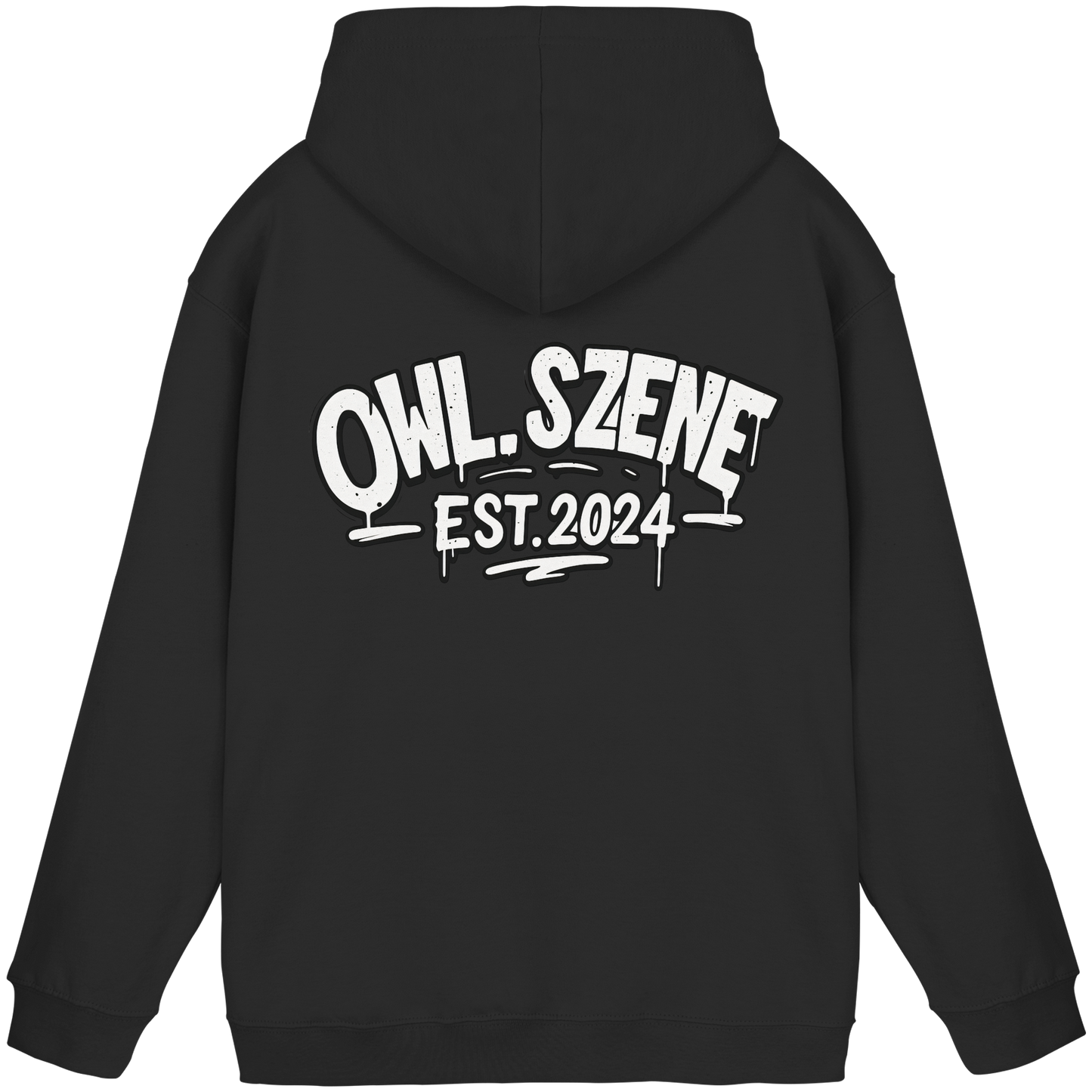 OWL SZENE Premium Hoodie – Schwarzer Kapuzenpullover mit Rückenlogo