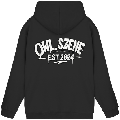 OWL SZENE Premium Hoodie – Schwarzer Kapuzenpullover mit Rückenlogo