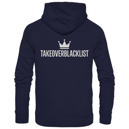 TAKEOVERBLACKLIST Premium Hoodie – Schwarzer Kapuzenpullover mit Rückenlogo