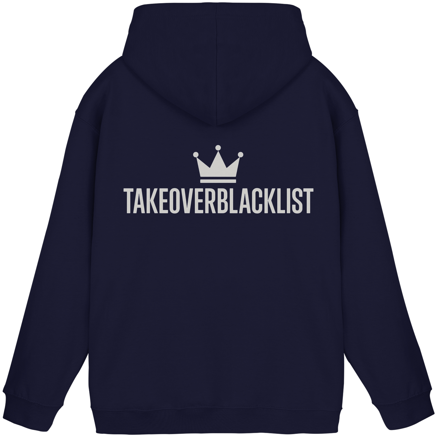 TAKEOVERBLACKLIST Premium Hoodie – Schwarzer Kapuzenpullover mit Rückenlogo