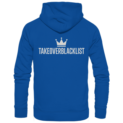 TAKEOVERBLACKLIST Premium Hoodie – Schwarzer Kapuzenpullover mit Rückenlogo