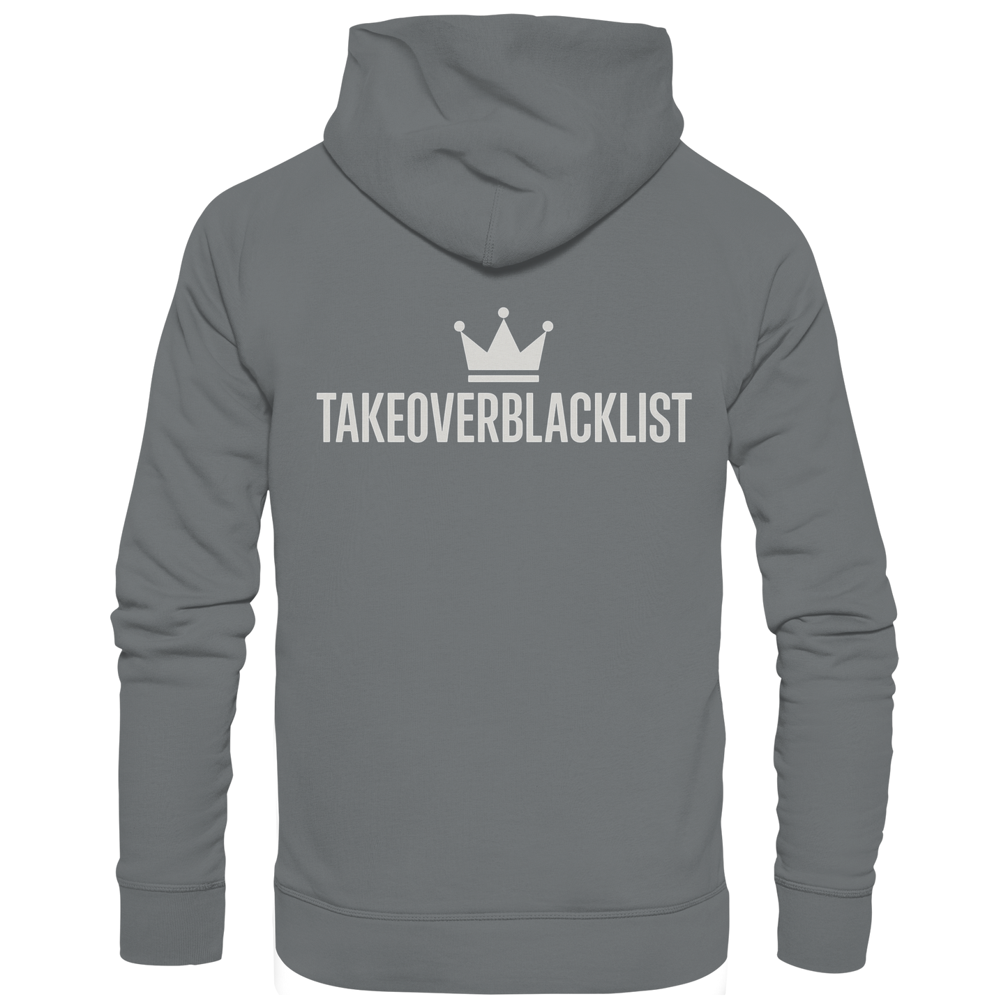 TAKEOVERBLACKLIST Premium Hoodie – Schwarzer Kapuzenpullover mit Rückenlogo