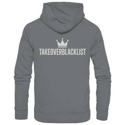 TAKEOVERBLACKLIST Premium Hoodie – Schwarzer Kapuzenpullover mit Rückenlogo