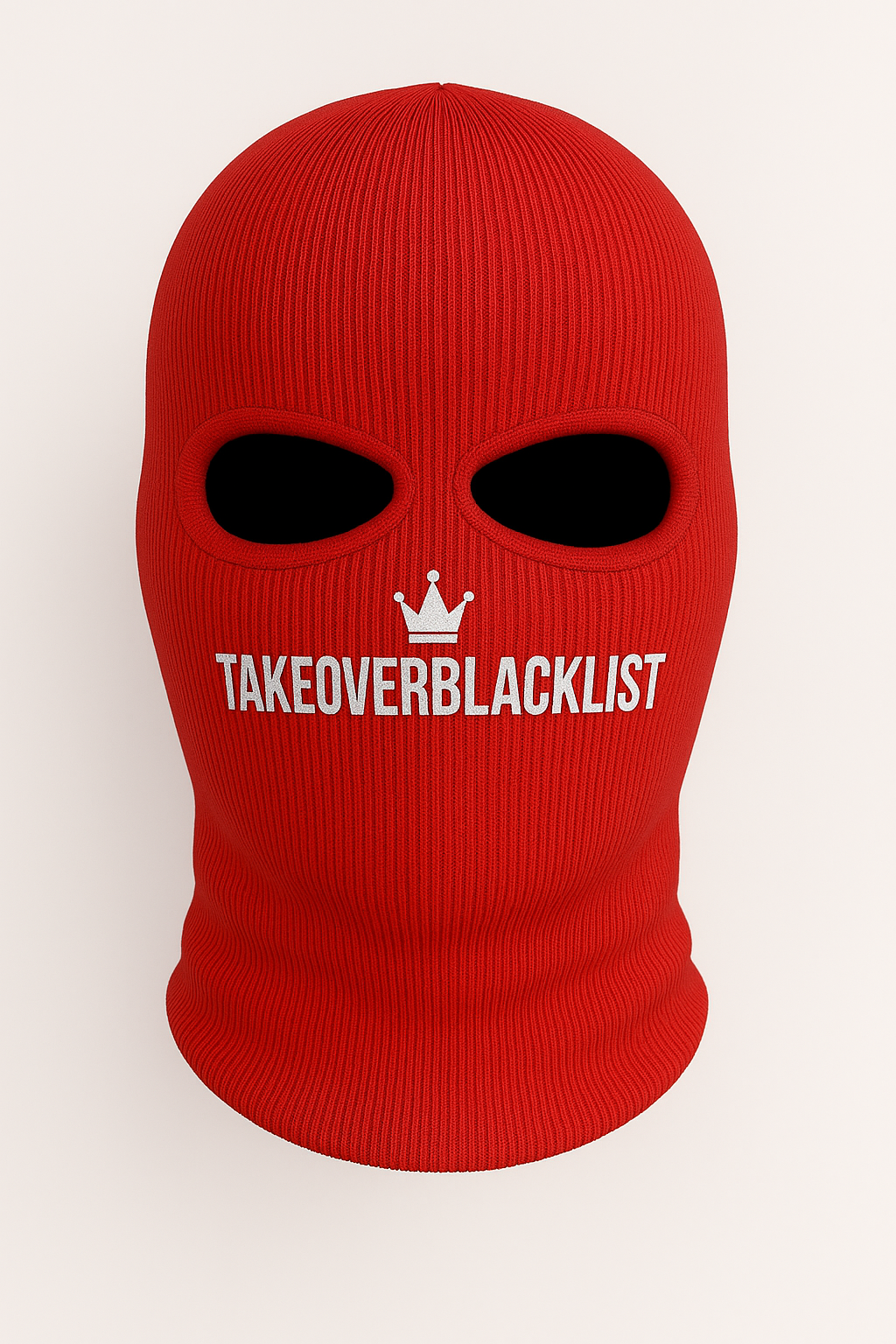 TAKEOVERBLACKLIST Strick-Sturmhaube – Schwarz | Streetwear Balaclava mit Logo-Print